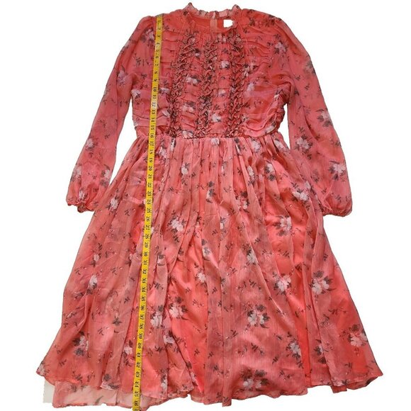 L'ATISTE By Amy Floral Chiffon Midi Dress Plus 1X Peach Pink Front Lacing Accent - Picture 8 of 9